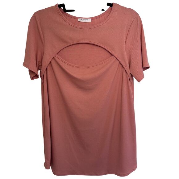 Womans BomBom pink ridged peekaboo tshirt size XL - Picture 1 of 5